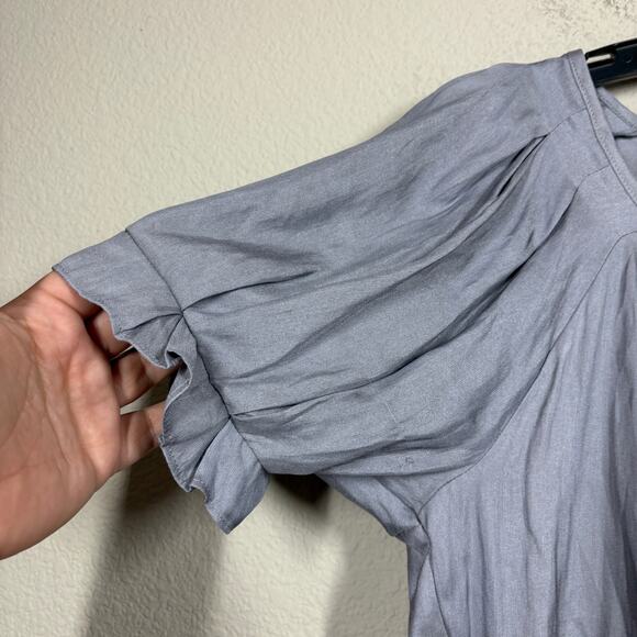 Express Womens XS Silver Gray Blouse Blouson Sleeves Career Casual Flowy - Picture 2 of 7